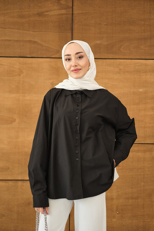 Geniş Kesim Gömlek Siyah