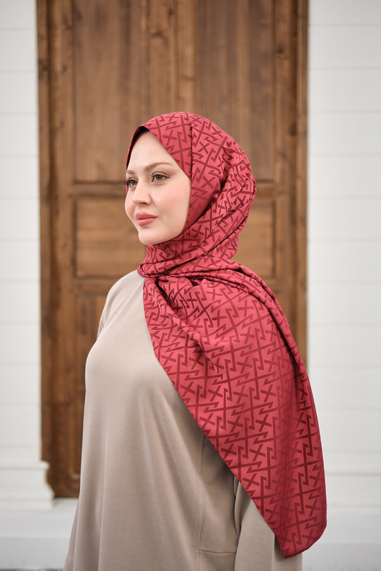 Geometrik Desen Şal Bordo