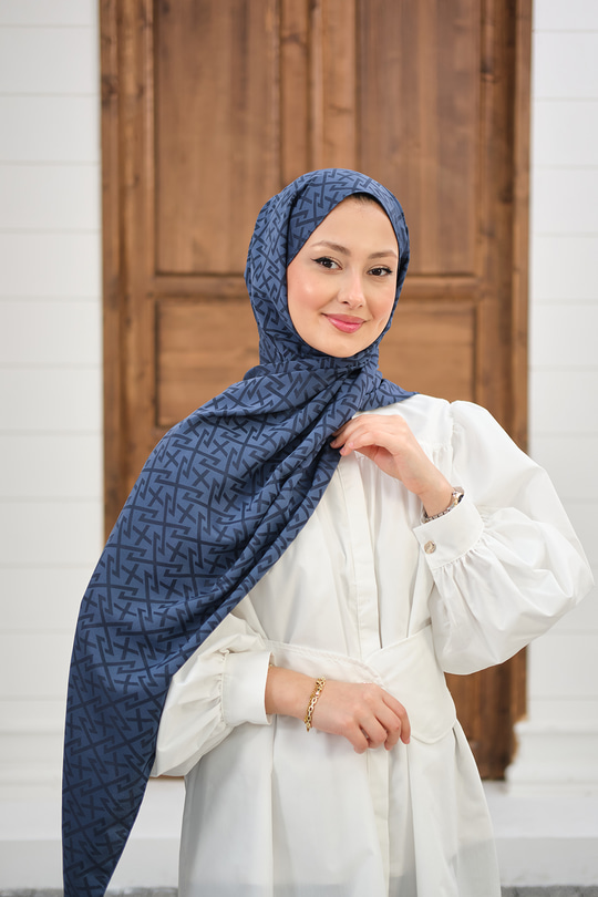 Geometrik Desen Şal Lacivert