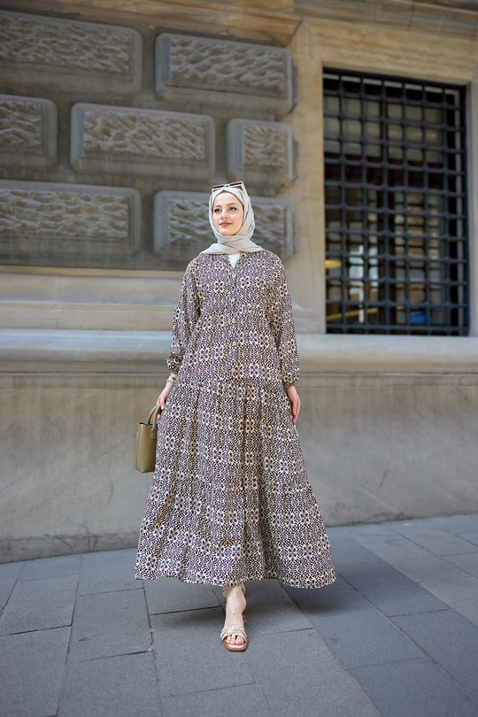 Geometrik Motif Desen Elbise Vizon