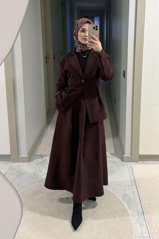 Gizli Cep Ve Önü Pile Detaylı Takım Bordo