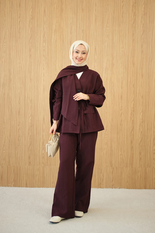 Gizli Düğme Detay V Yaka Takım Bordo