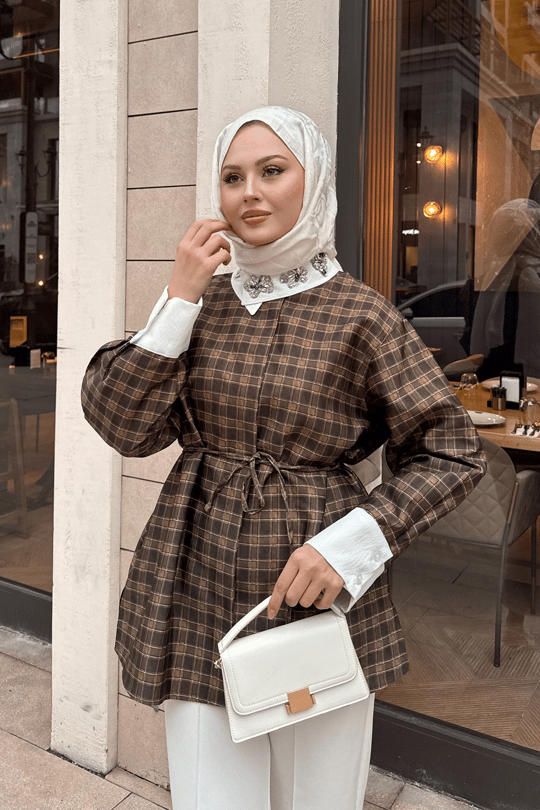 Gizli Düğmeli Bel Bağlamalı Gömlek Yağ Yeşil