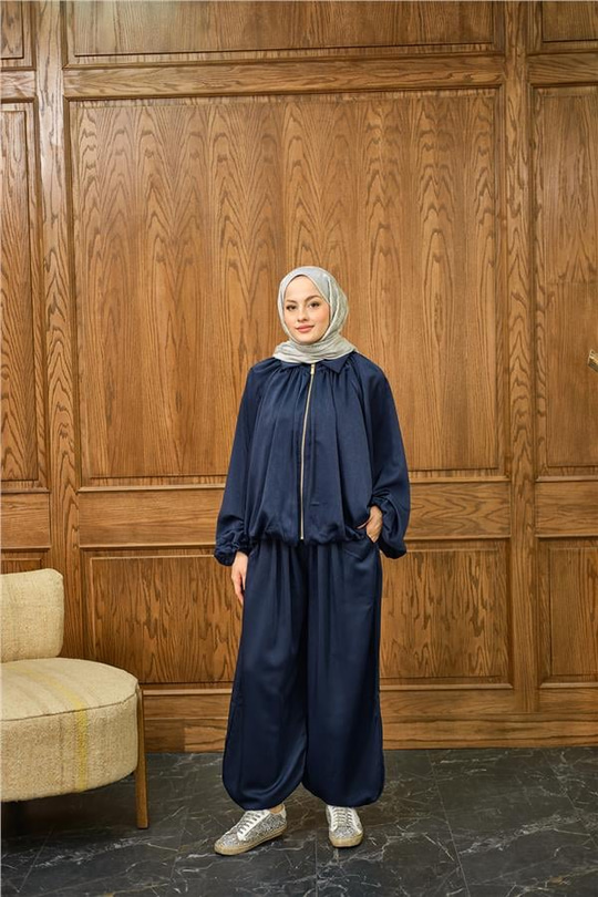 Gizli Fermuar Detay Takım Lacivert