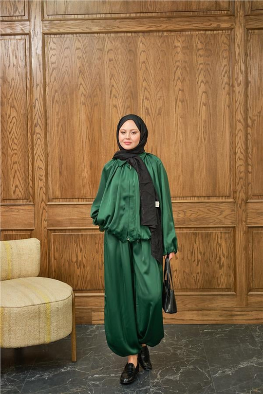 Gizli Fermuar Detay Takım Zümrüt Yeşil
