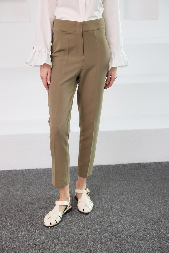 Gizli Fermuar Detaylı Kumaş Pantolon Yeşil