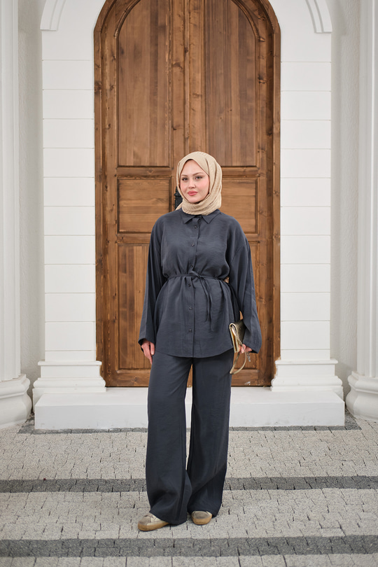 Gömlek Ve Bel Lastikli Bel Bağlamalı Takım Antrasit