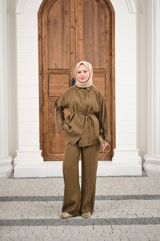 Gömlek Ve Bel Lastikli Bel Bağlamalı Takım Yağ Yeşil