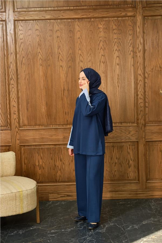 Gömlek Yaka İkili Takım Saks Mavi