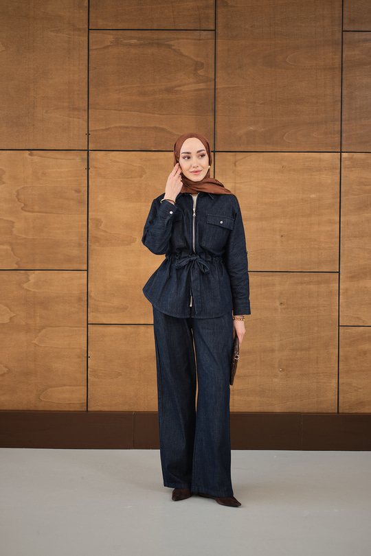 Gömlek Yaka Kot Takım Lacivert