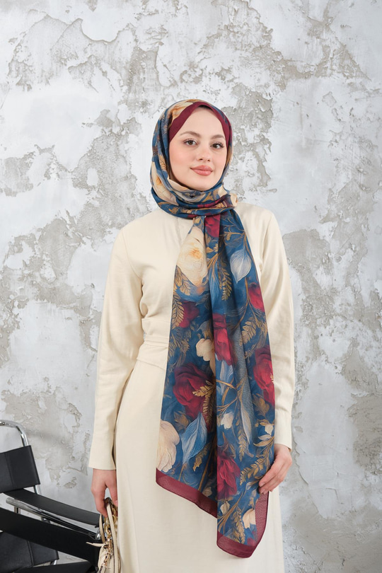 Gül Desen Şal Bordo