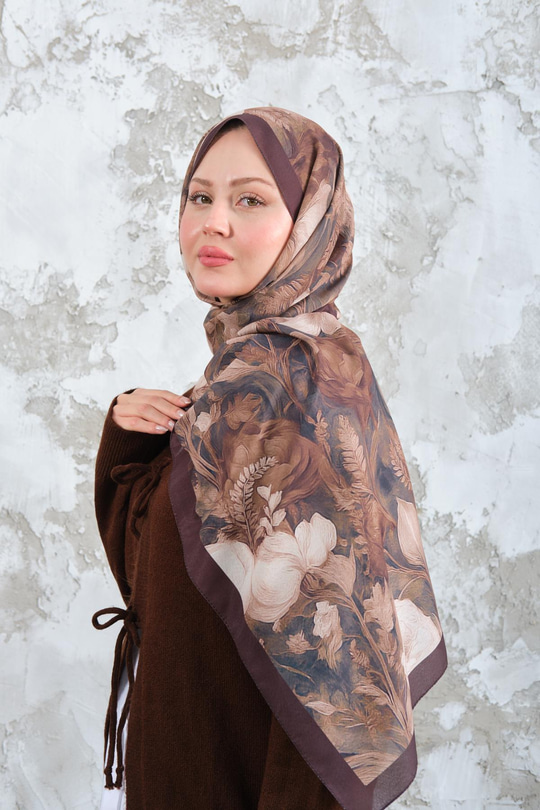 Gül Desen Şal Kahverengi