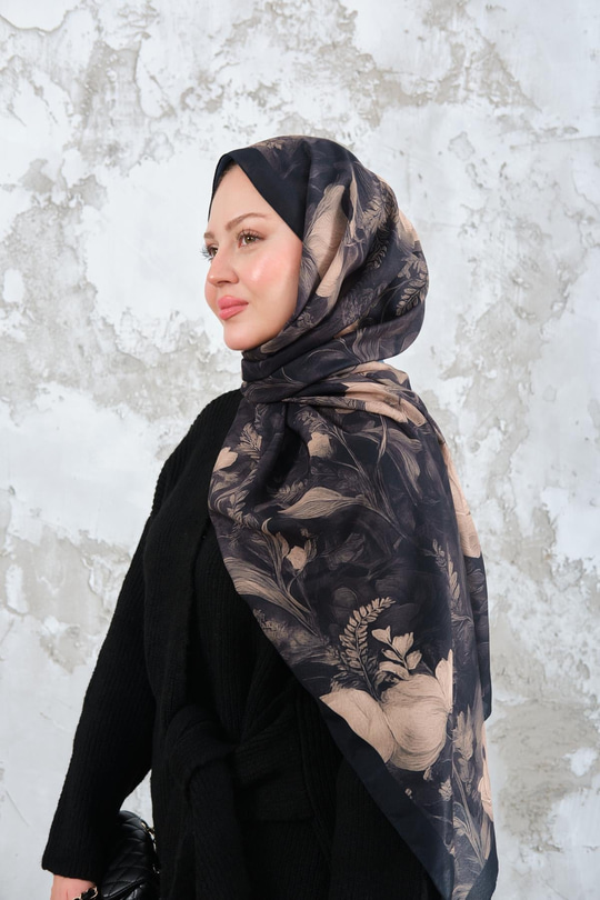 Gül Desen Şal Koyu Yeşil