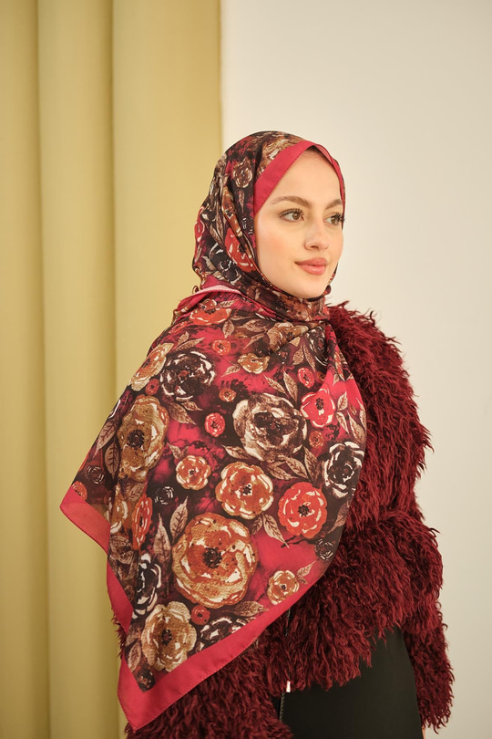 Gül Desen Soft Şal Bordo