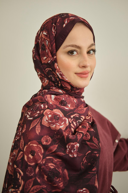 Gül Desen Soft Şal Mürdüm
