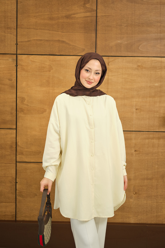 Hakim Yaka Basic Gömlek Krem