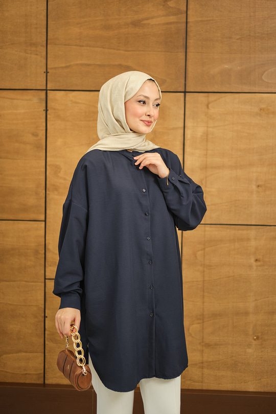 Hakim Yaka Basic Gömlek Lacivert