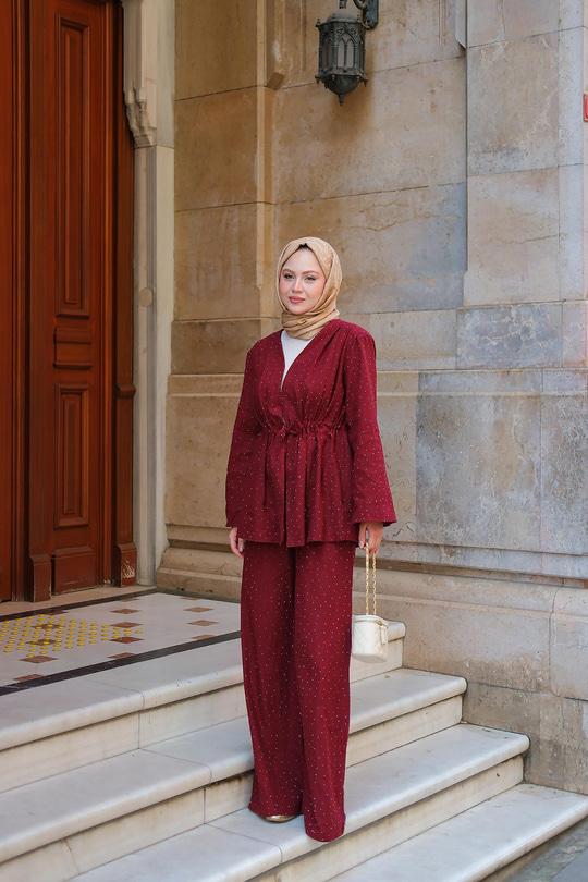 Jason Taşlı Keten Takım Bordo