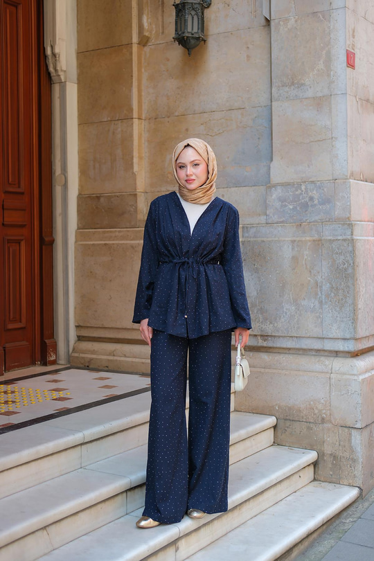 Jason Taşlı Keten Takım Lacivert