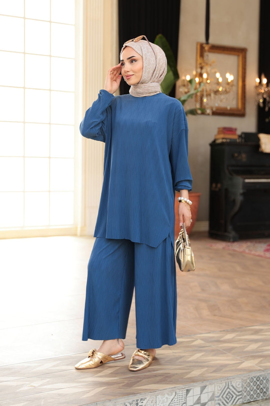 Kabarık Kumaş Takım Lacivert