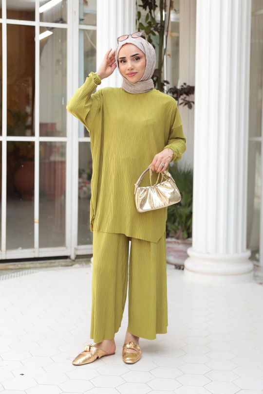 Kabarık Kumaş Takım Yağ Yeşil