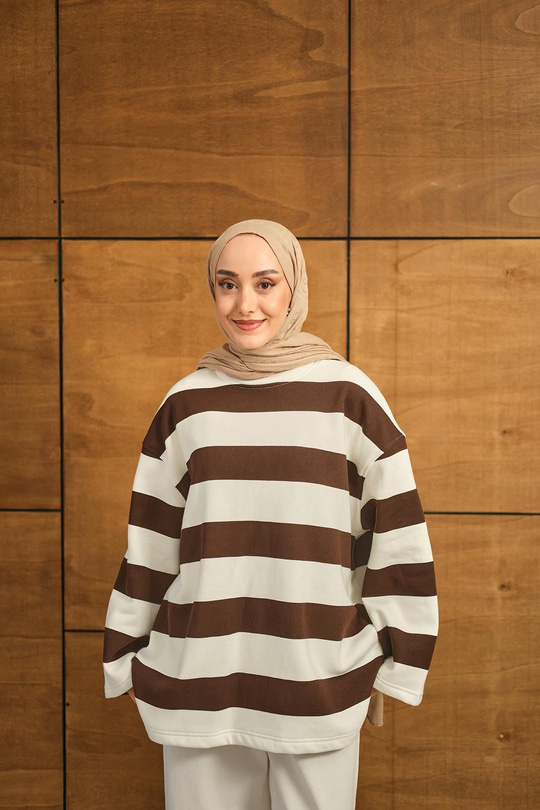 Kalın Çizgili Sweat Kahverengi