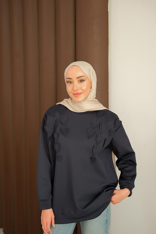 Kalp Detaylı Tunik Lacivert