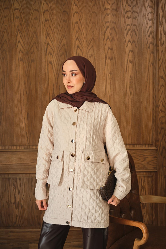 Kapitone Desen Gold Düğme Detay Ceket Taş