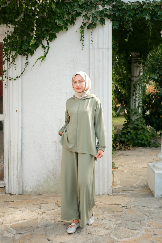 Kapüşonlu İkili Takım Açık Yeşil