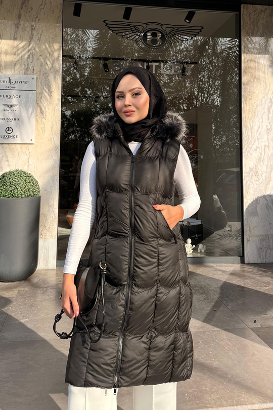 Kapüşonlu Şişme Yelek Siyah