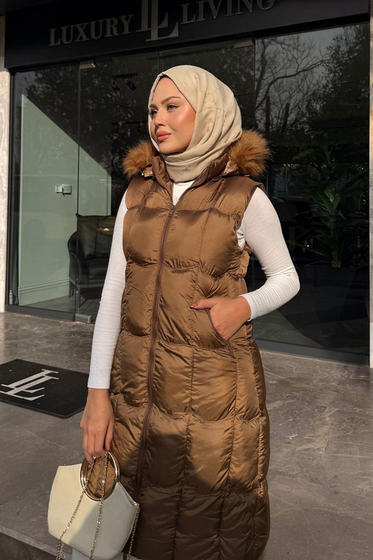 Kapüşonlu Şişme Yelek Taba