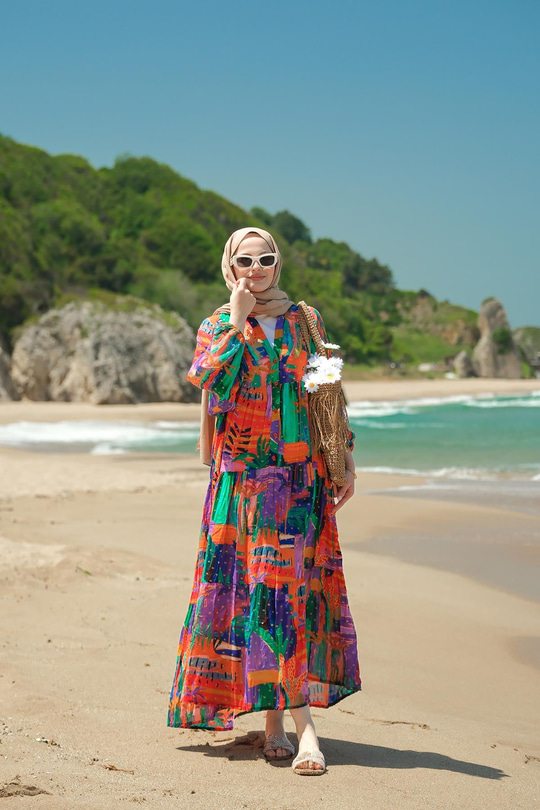 Karışık Desen Elbise Mor