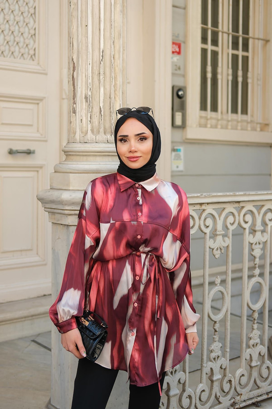 Karışık Desen Gömlek Bordo