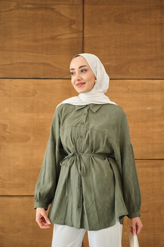 Karışık Desen Jakar Gömlek Yeşil