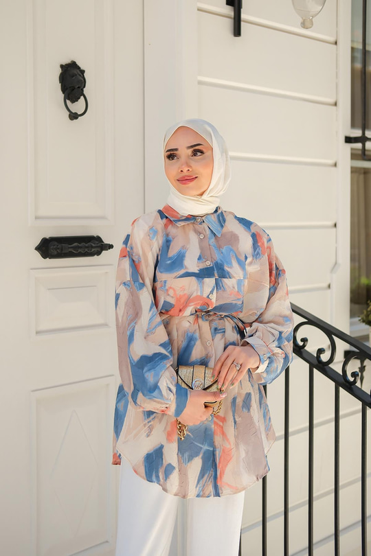 Karışık Desen Kraş Gömlek Mavi