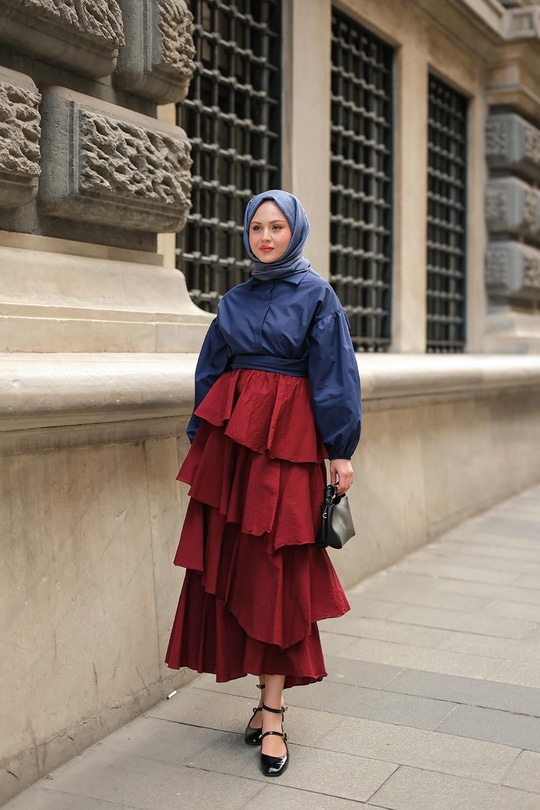 Kat Kat Valonlu Etek Bordo