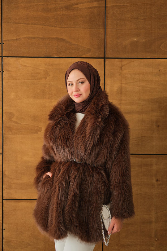 Kemer Detay Kürk Kaban Kahverengi