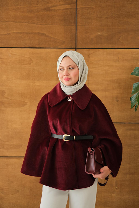 Kemerli Peluş Hırka Bordo