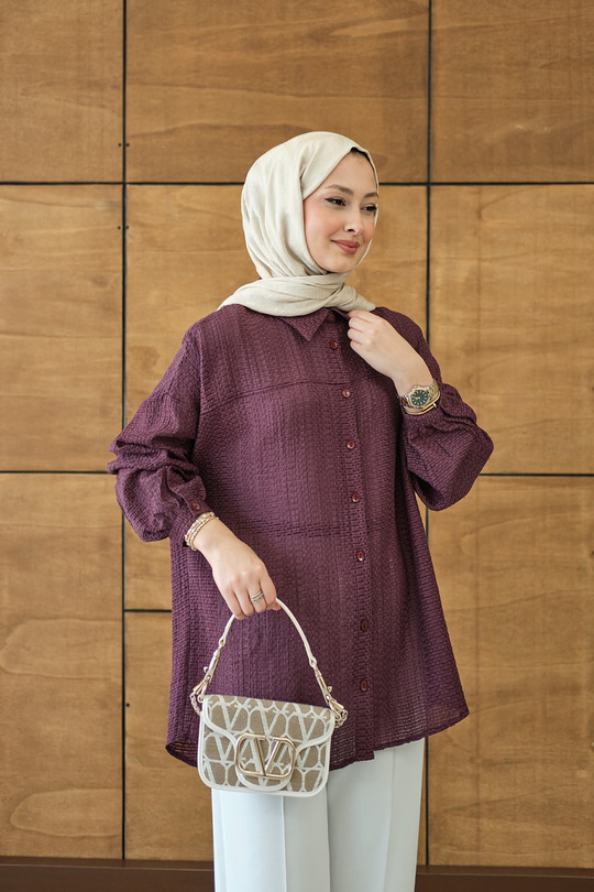 Kendinden Desenli Bel Bağlamalı Mürdüm