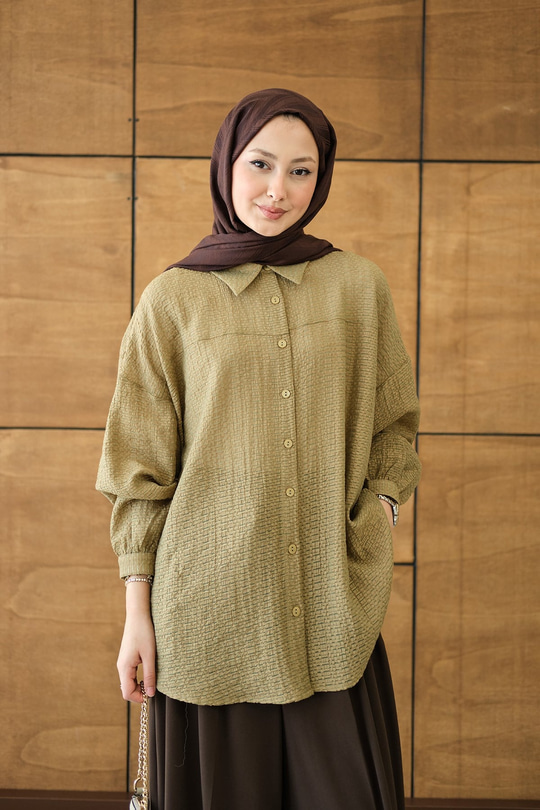 Kendinden Desenli Bel Bağlamalı Yağ Yeşil