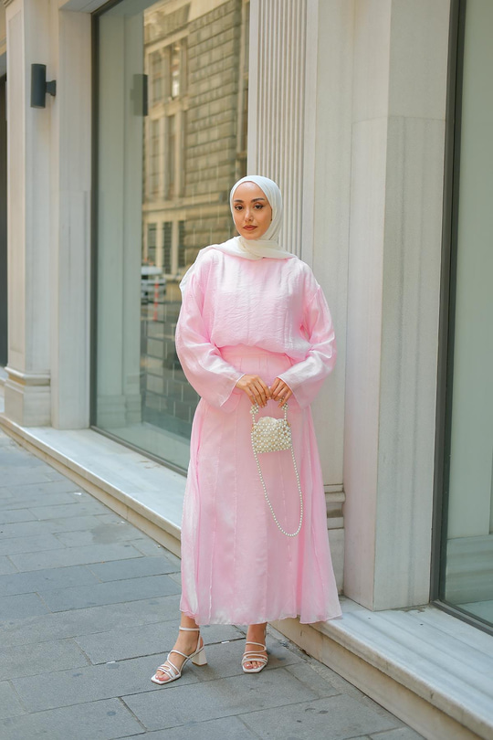 Kendinden Desenli İkili Takım Pembe