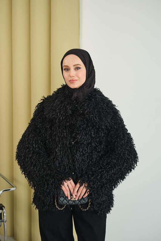 Kıvırcık Astarlı Kürk Siyah