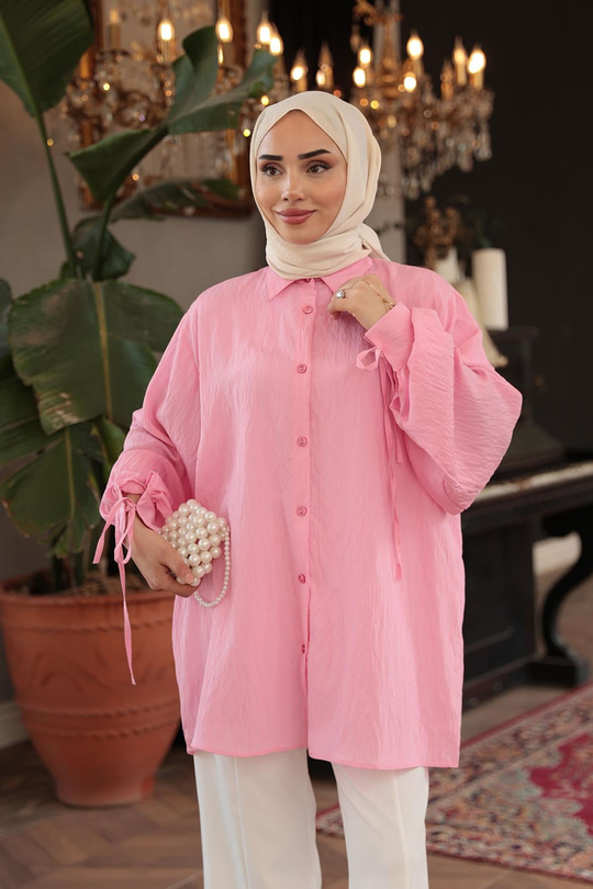 KOL BAGLAMALI GOMLEK Açık Pembe