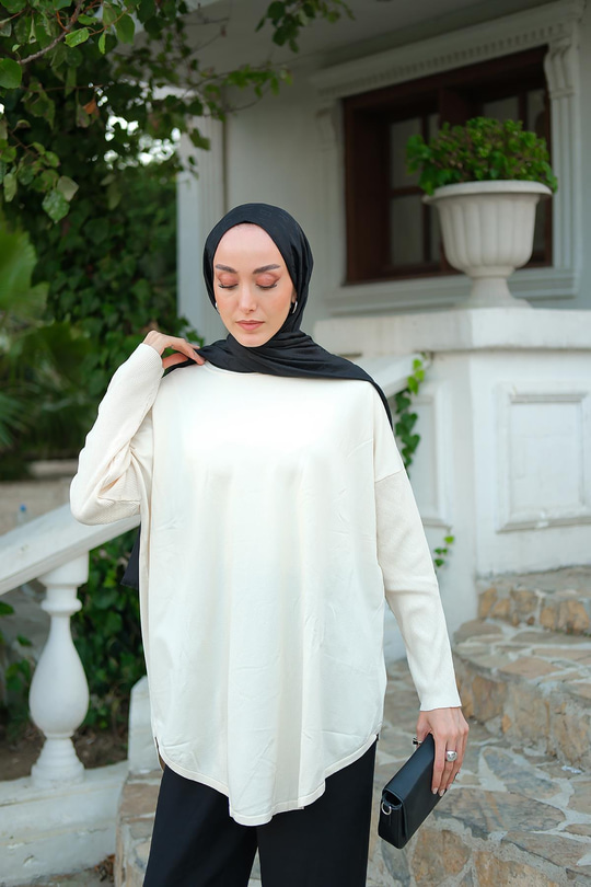 Kol Lastik Detay Tunik Ekru