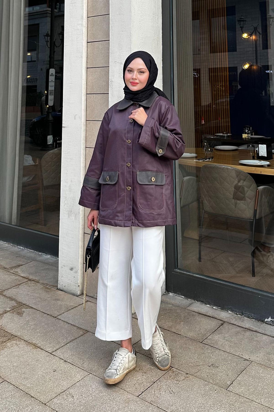 Kolları Apoletli Trenç Mürdüm