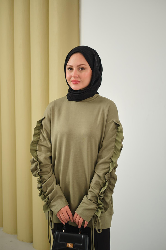 Kolları Büzgü Detay Tunik Yeşil