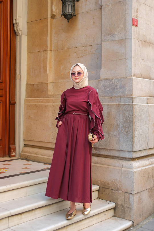 Kolları Süs Dikişli Takım Bordo