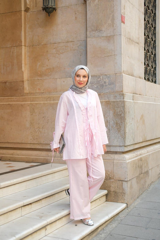 Kolu Kurdele Detay Takım Pembe