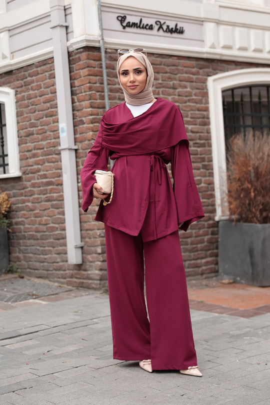 Kolu Parça Detaylı Takım Mürdüm