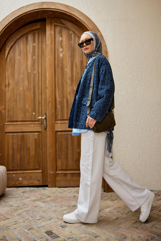 Kot Görünümlü Tuvid Ceket  Mavi